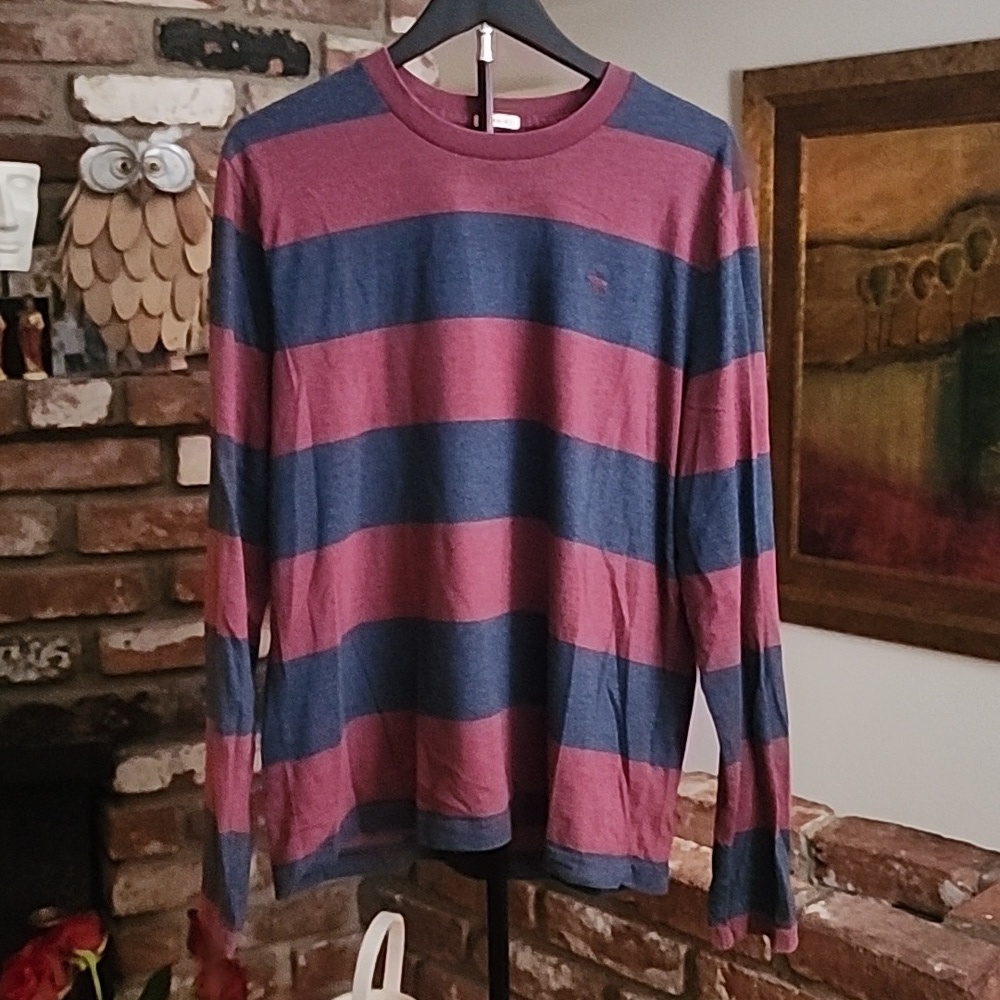 Abercrombie & Fitch Vintage Y2k Striped Long Sleeve Shirt Moose Logo L